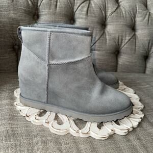 UGG Suede Leather Shearling Wedge Heel Ankle Boots Women’s 12